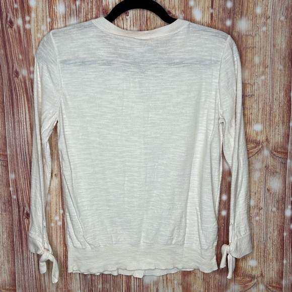 Loft Cream Cardigan with Faux Pearl Buttons Tie Sleeves Size Small Lightweight - Picture 6 of 6